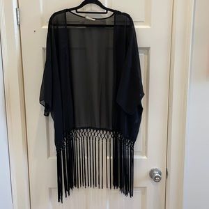 Sheer black fringe kimono